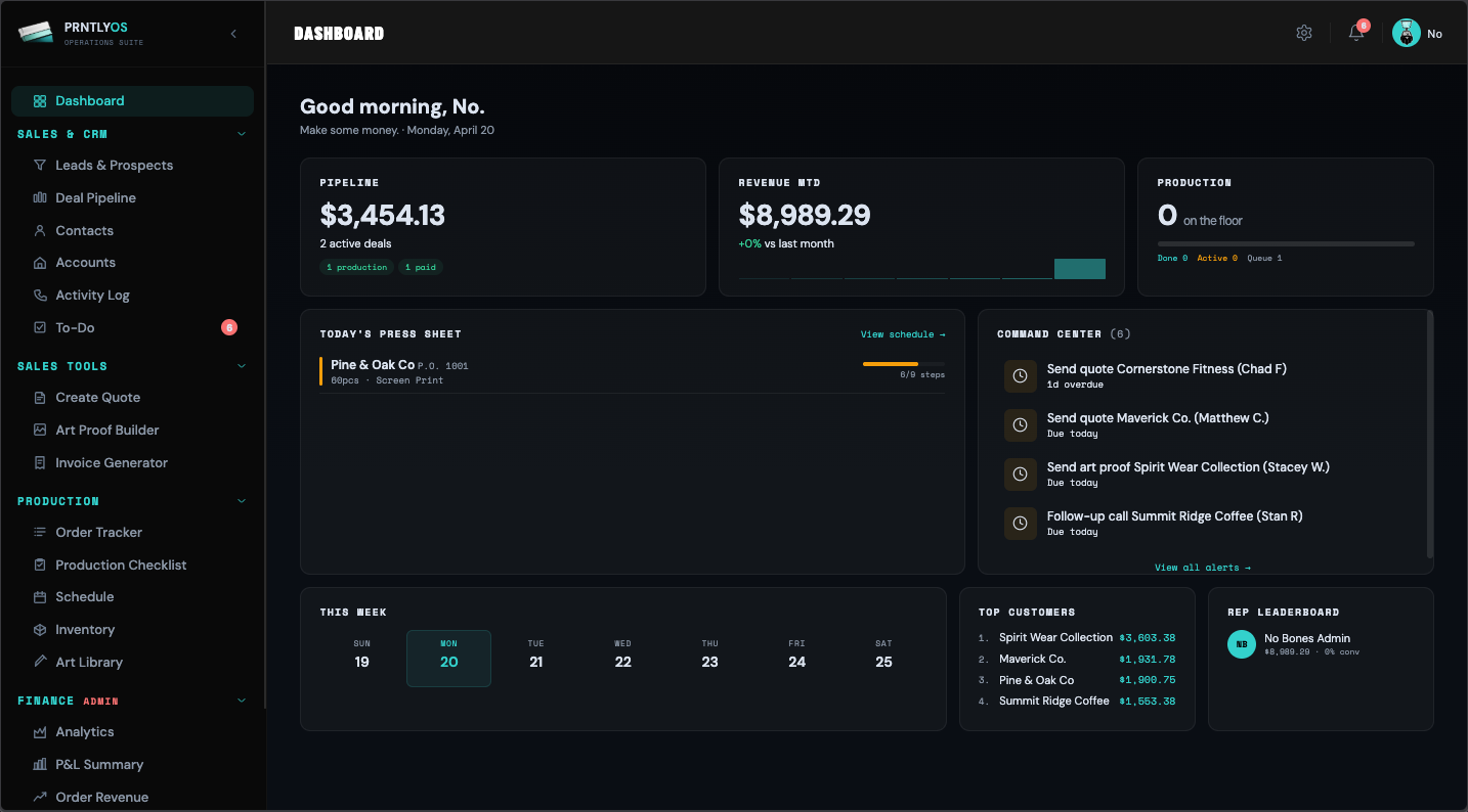 PrntlyOS dashboard on desktop