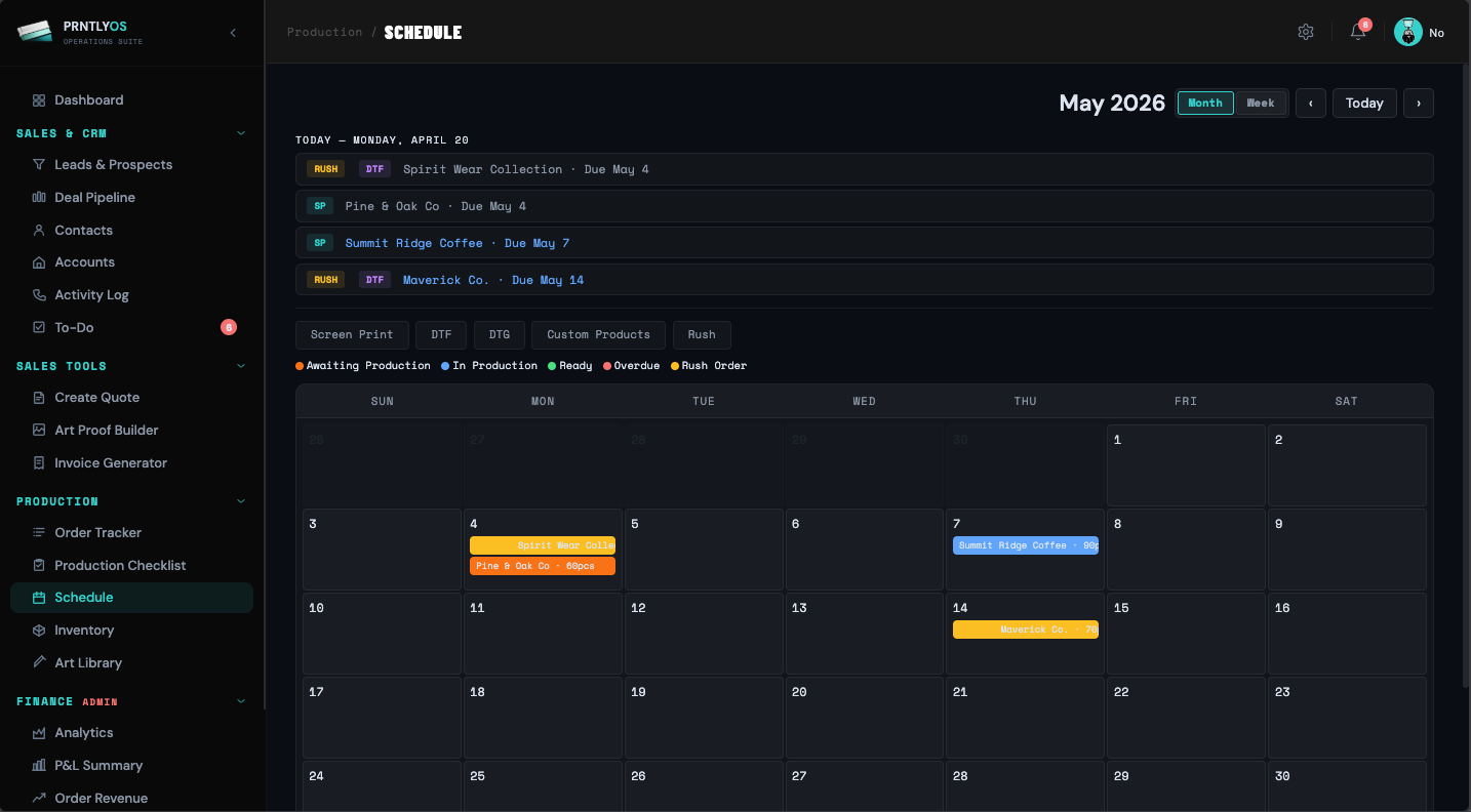 PrntlyOS production schedule