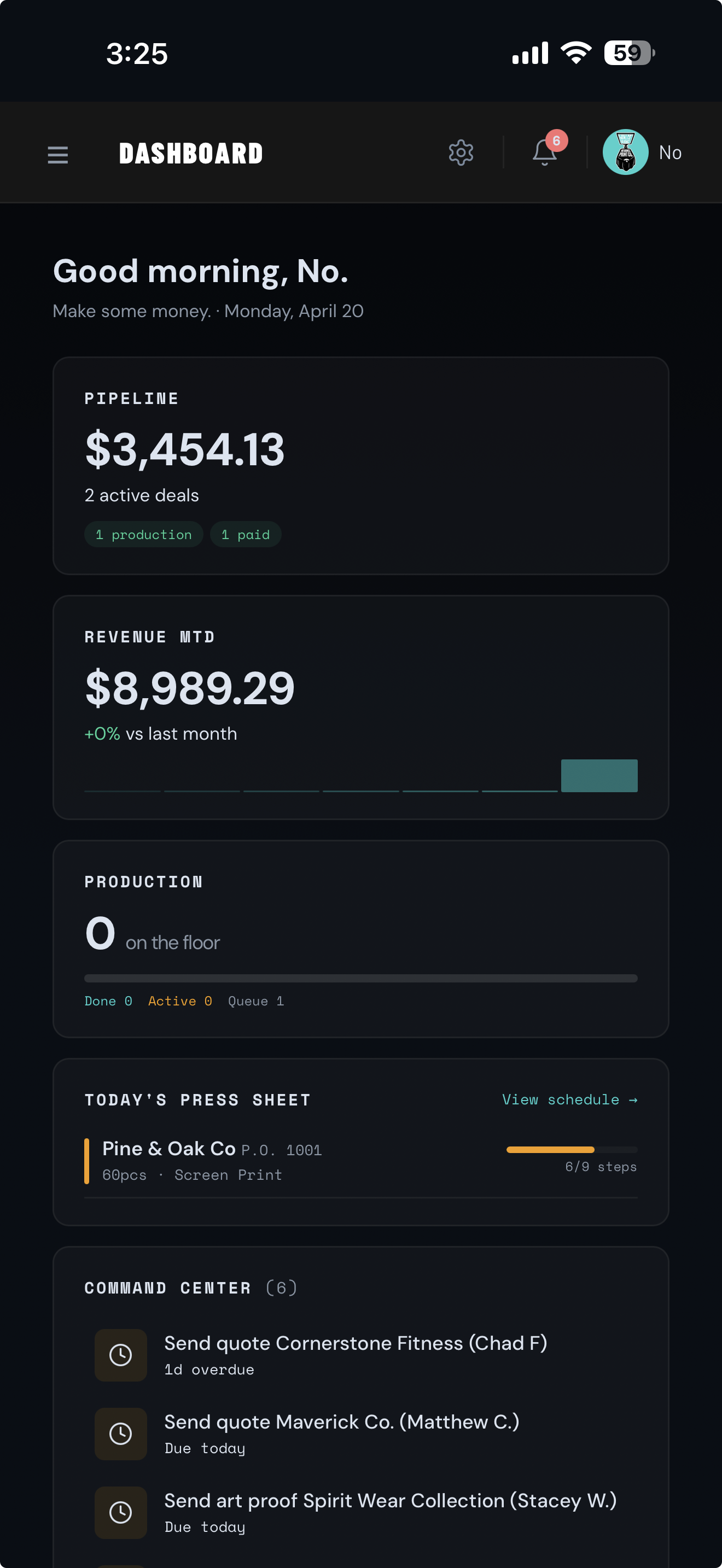 PrntlyOS dashboard on mobile