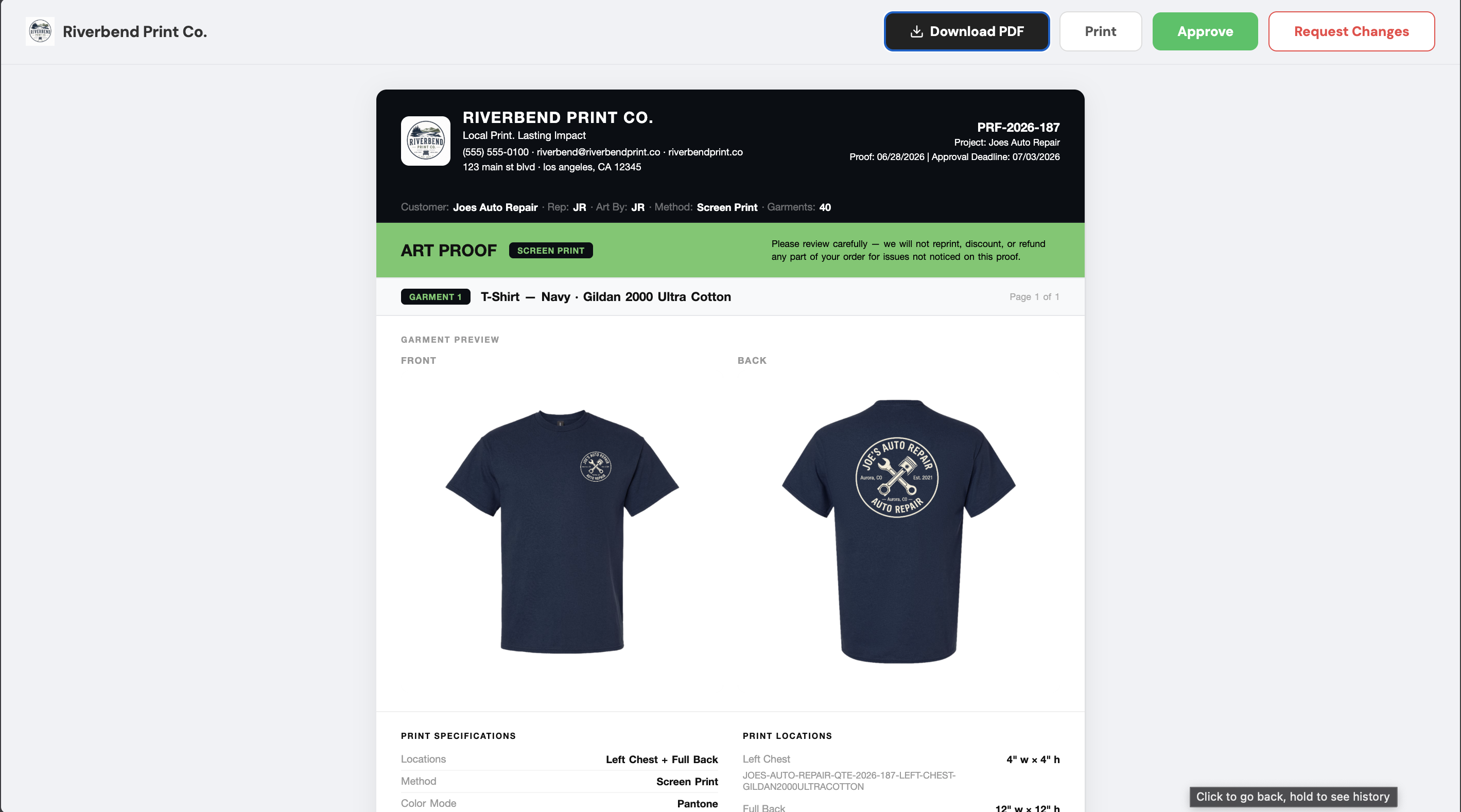 PrntlyOS client approval / design review page