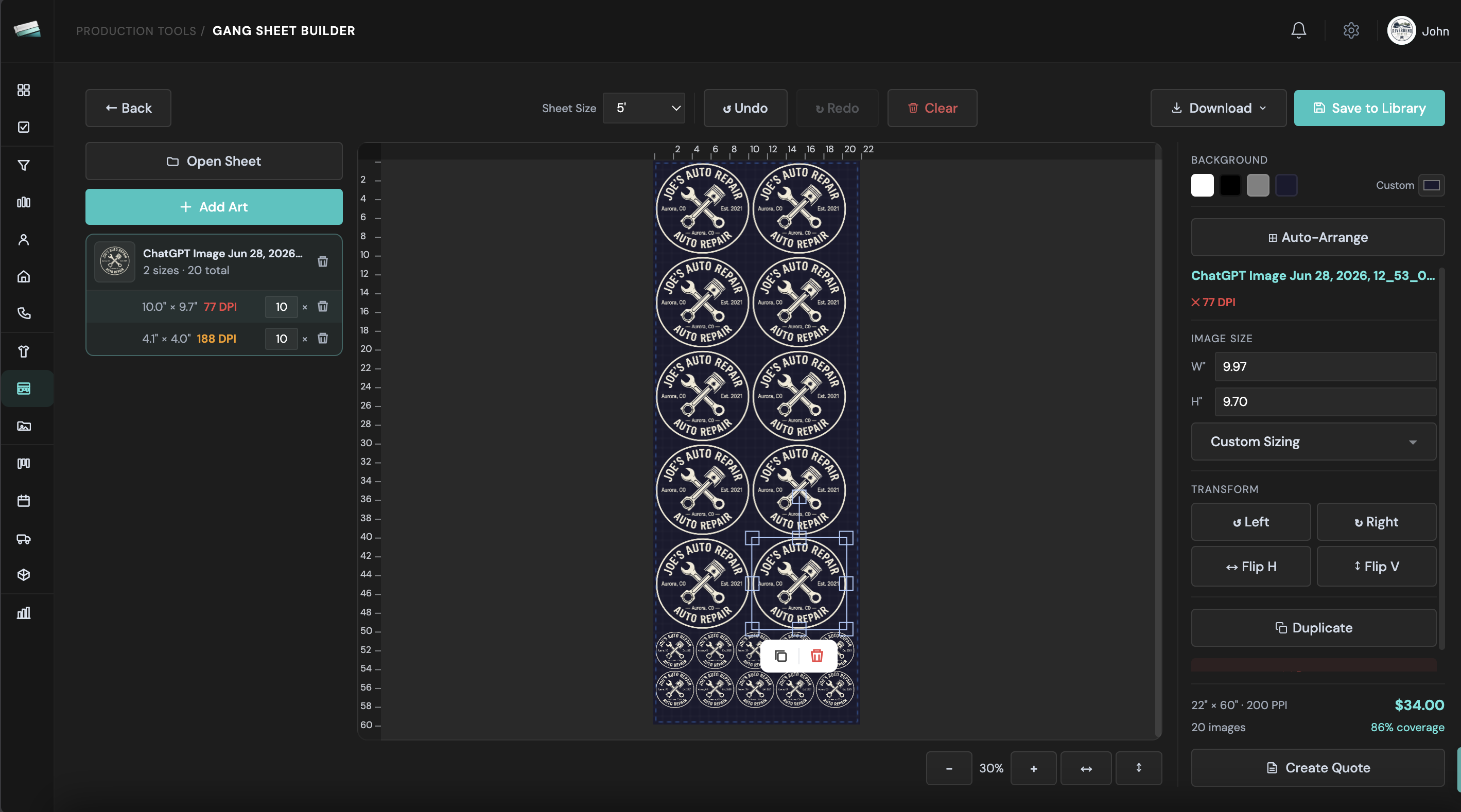 PrntlyOS gang sheet builder