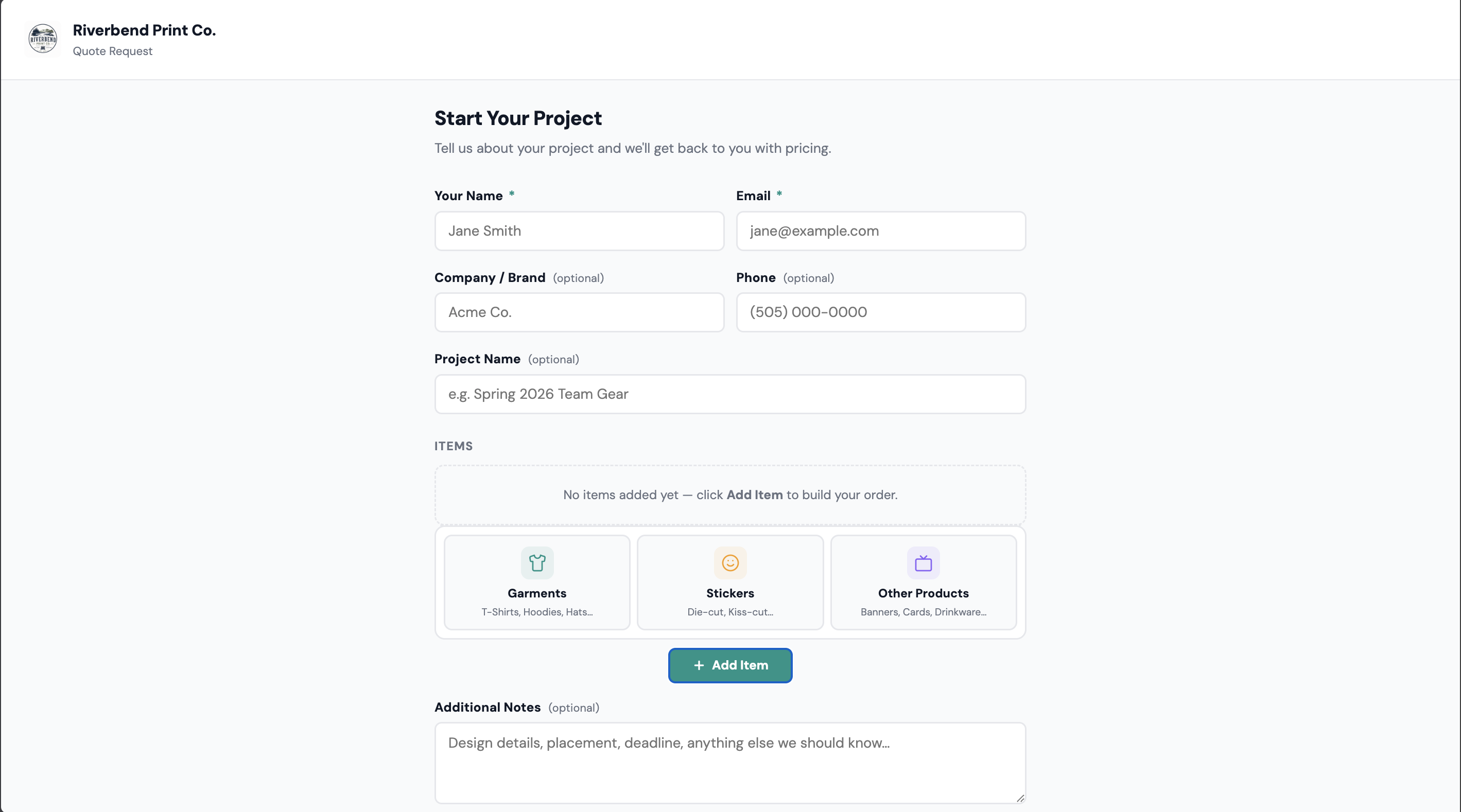 PrntlyOS website quote request form